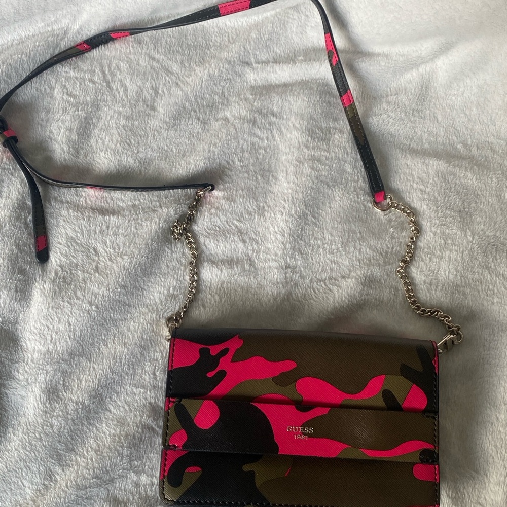 Guess Pink and Brown Camouflage Crossbody Bag